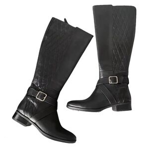 NWT DKNY Womens Mattie Leather Almond Toe Knee High Fashion Boots, Black, Size 9